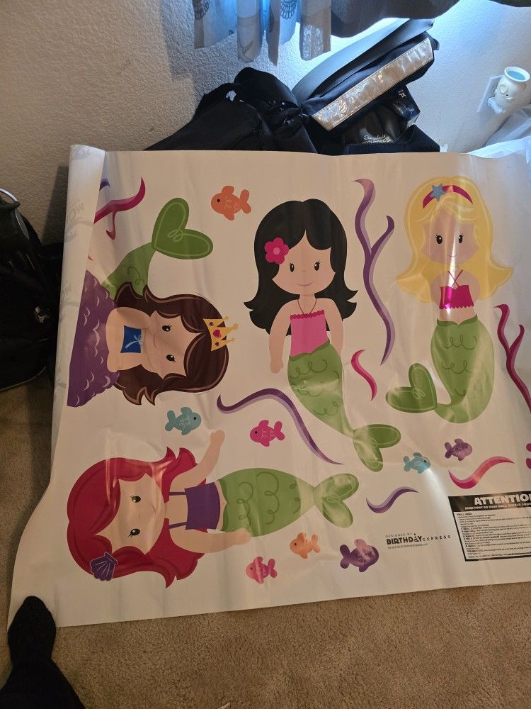 Huge 27in Memraid Sticker Wall Decals Mermaid Room Restroom Playroom