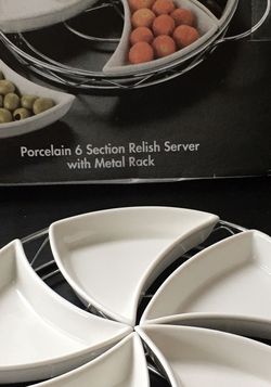 Porcelain 5 Section Relish Server With Metal Rack