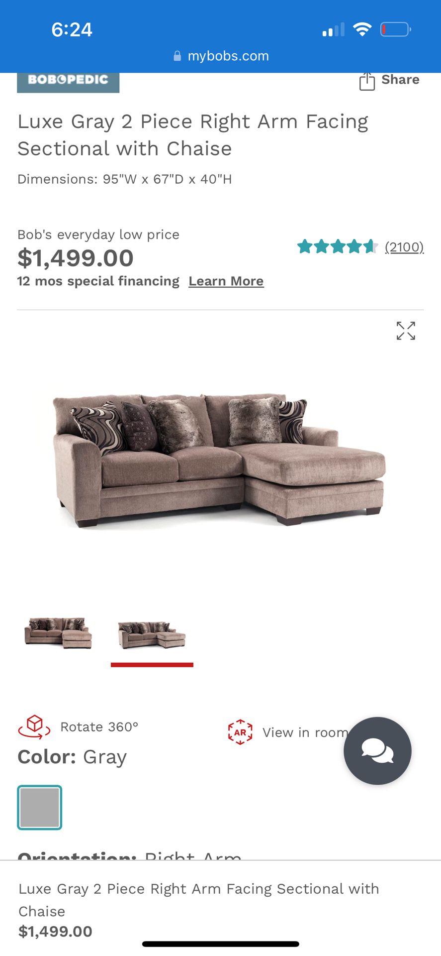 Luxe Sectional Sofa From Bobs Furniture 