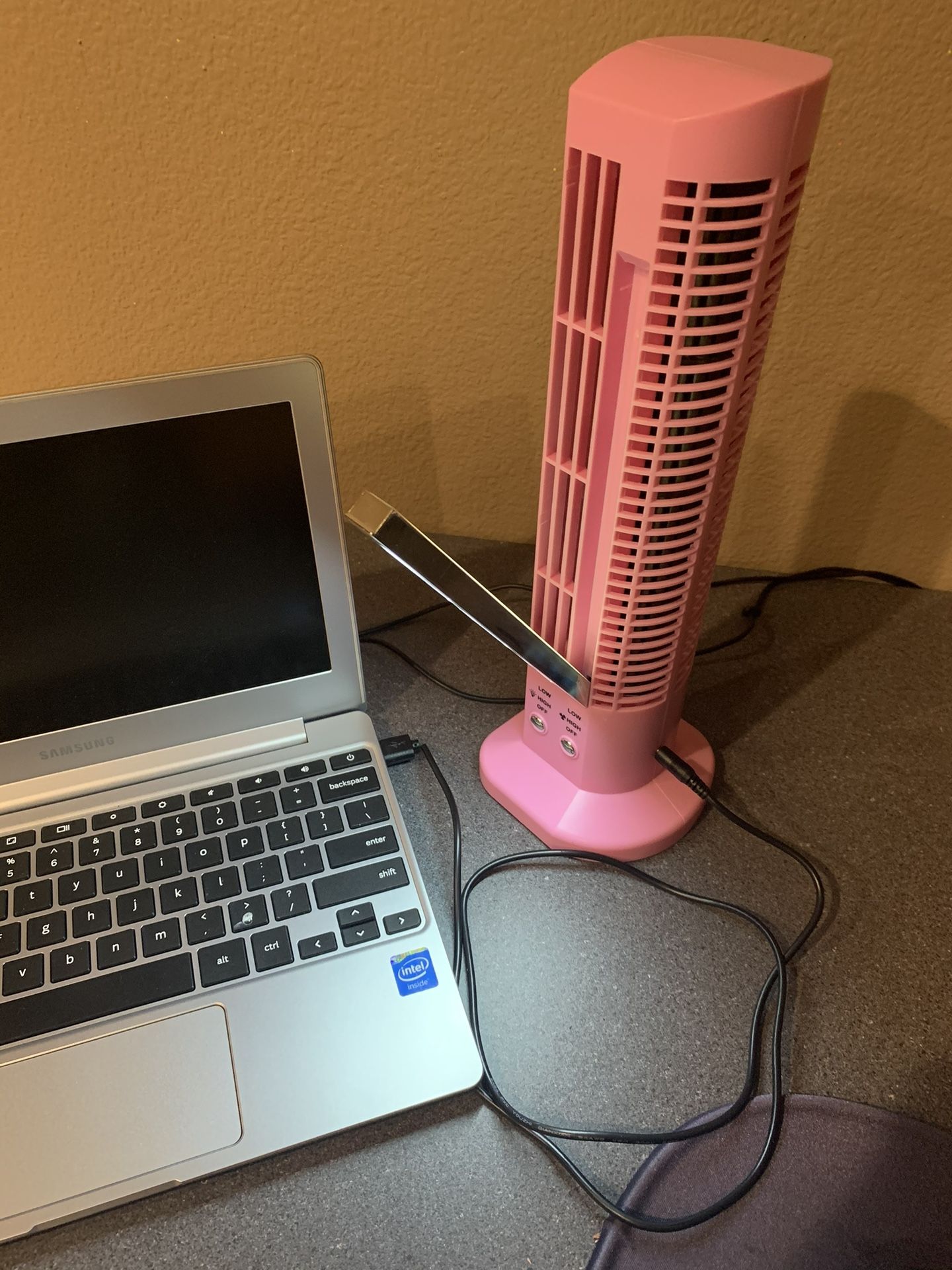 WHITE OR Pretty Pink Portable Home school or Office Mini USB Tower Fan with adjustable led light / desk fan / desk light / desk lamp - NEW in a box an