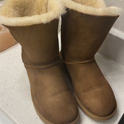 UGG Brown Suede Shearling Buckle Nash Boots 