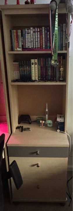 Modern Light Wood Bookshelf Cabinet with 3 Drawers & Open Storage