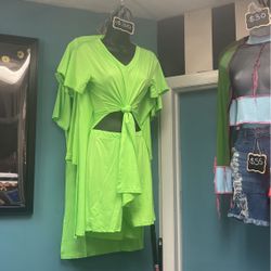 Lime Green Top And Shorts Set