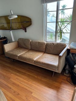 Mid-Century Modern Leather Sofa