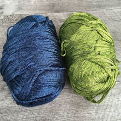 Lot of 2 Metallic Like Color Ribbon Yarn Skeins