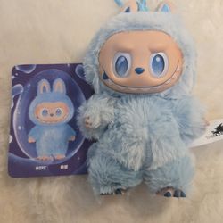 Labubu Big Into Energy Hope blue color plush toy keychain