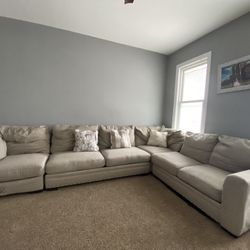 Cottage Chic Beige 150'' 4 Piece Right Arm Facing Chaise Sectional