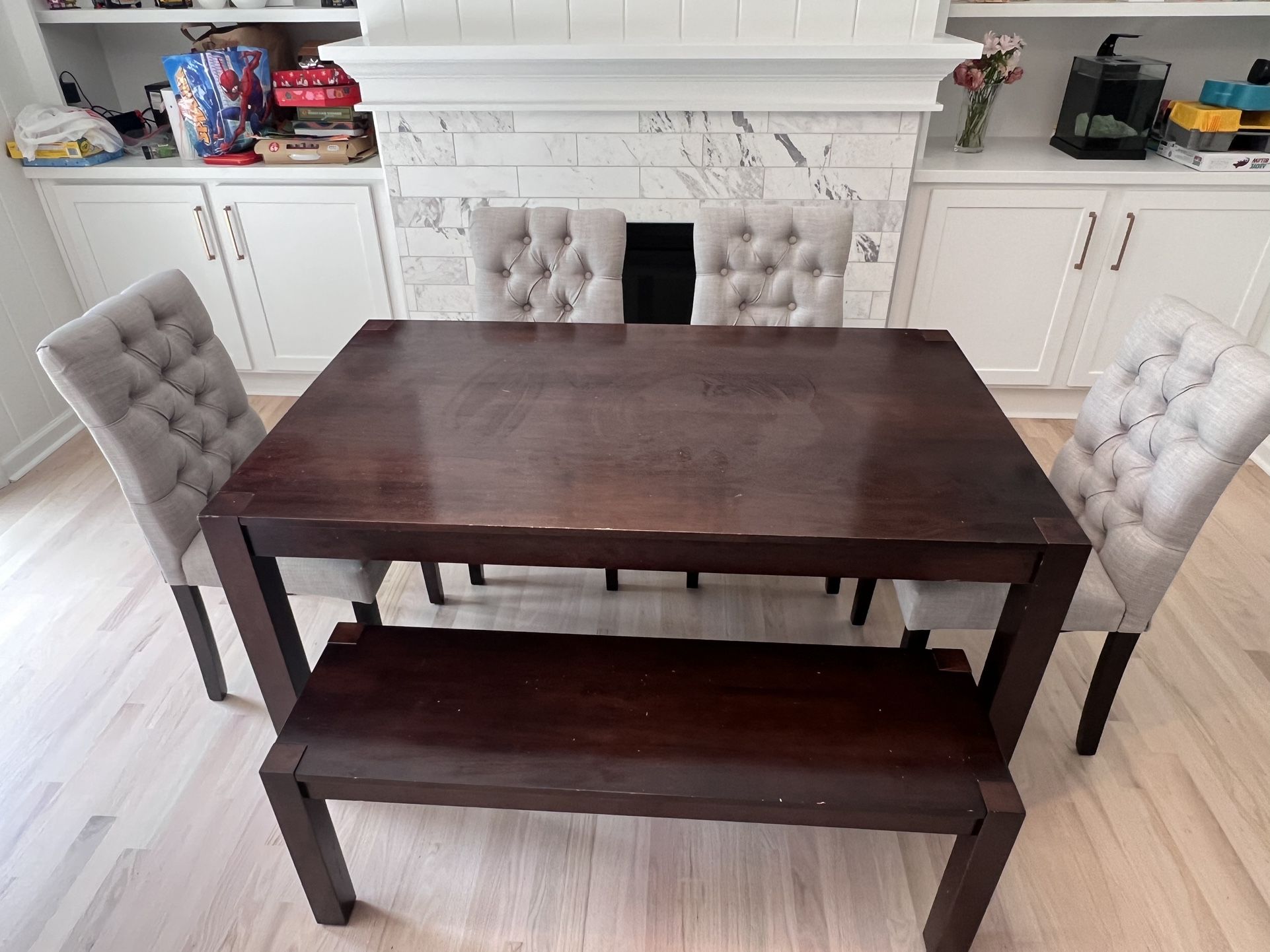 Dining table chairs bench set