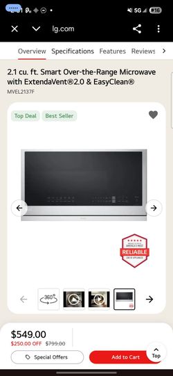 2.1 cubic feet smart over the range microwave with extended vent 2.0 easy clean