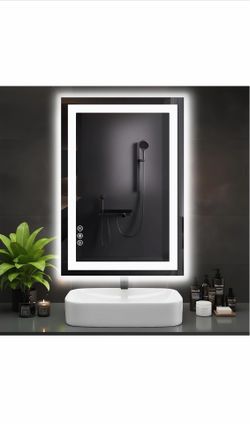 DUMOS 24.1"x36.1" LED Bathroom Mirror, Smart Anti-Fog Bathroom Vanity Mirror with Front Light & Backlit, 3 Color Temperatures, Dimmable, Memory Functi