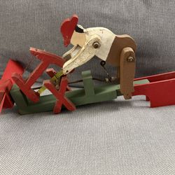 Vintage Folk Art Wooden Whirligig Man Sawing Wood Mechanical Wind Toy