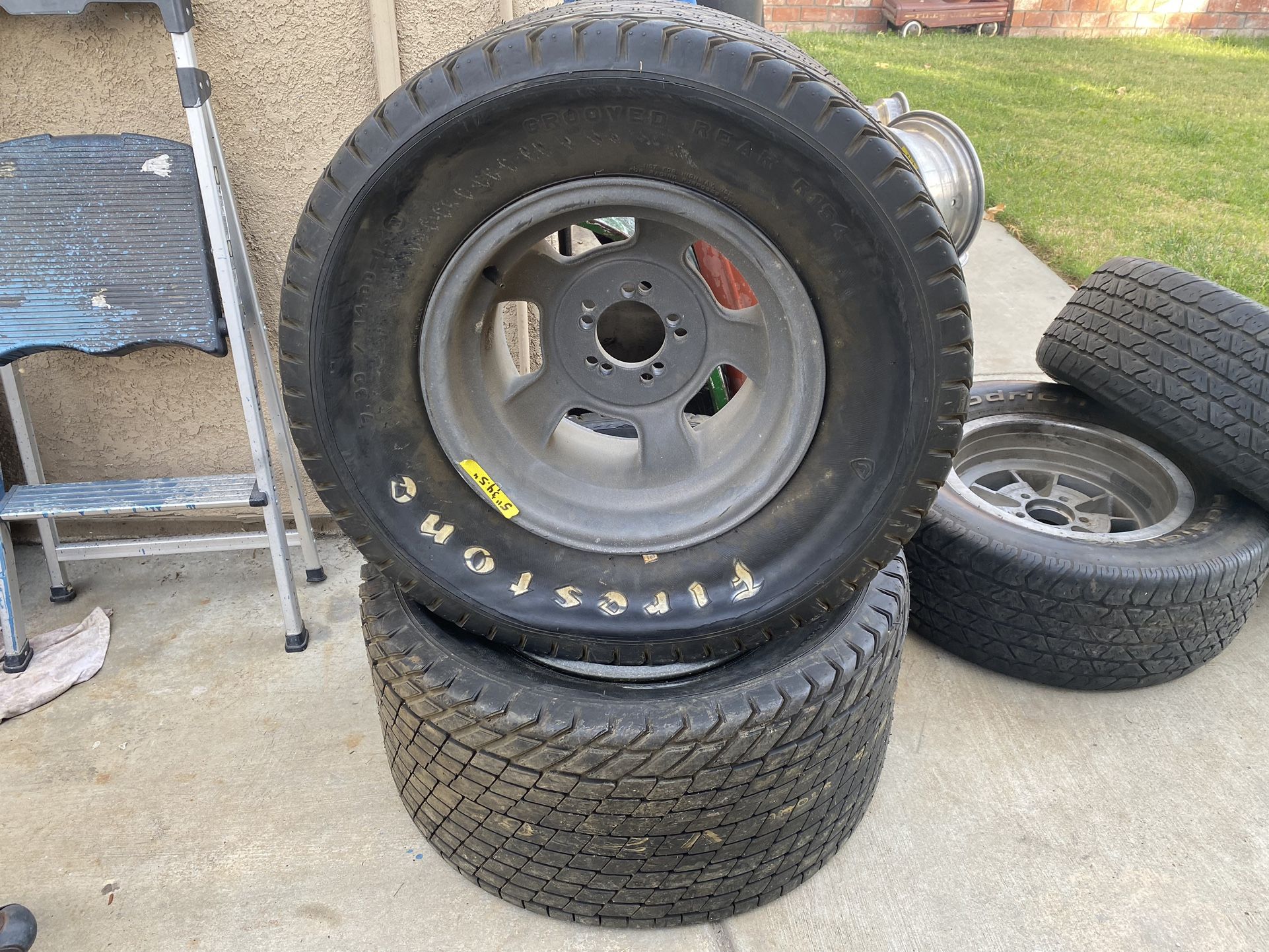 Pair of 16x10 Halibrand Magnesium wheels with Firestones