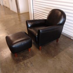 Black Leather Accent Chair And Ottoman 
