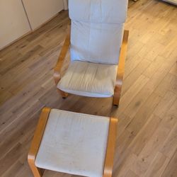 Poang Chair With Footstool, Ivory And Natural Wood 
