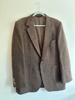 Classic Brown Wool Tweed Blazer w/ Suede Elbow Patches - Imperial by Haggar