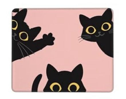 Black Cat Mouse Pad on Pink Background | Stitched Edge Mousepad with Non-Slip Rubber Base | 10” x 8”
