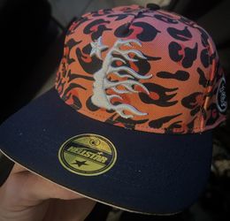 Hellstar Cheetah Print Snapback Hat (Orange Cheetah Print/ Blue Bill)