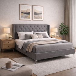 Queen size Velvet Bed Frame Upholstered Platform Bed