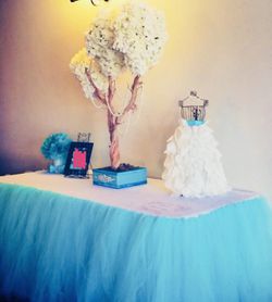 Aqua color Tiffany theme tulle skirt table cover for party, baby shower or Quince