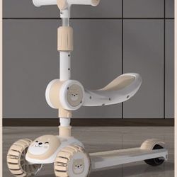 2-in-1 Kick Scooter, Adjustable Height Handlebars & Removable Seat, Foldable 3 Wheel LED Lighted Kic