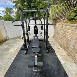 Vesta Fitness Smith Machine 1001 w/Bench Attachment | 245lb Cast Iron Olympic Weights | 7ft Olympic Bar | Fitness | Gym Equipment | FREE DELIVERY 🚚 