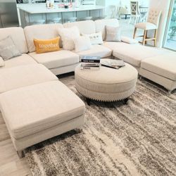 Beige U Shaped Family Size Sectional 