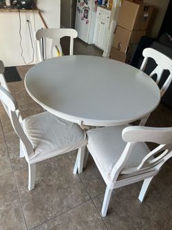 White four chair, dining table