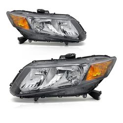 Headlight Assembly Compatible with 2012 2013 2014 2015 Civic Sedan 4-Door 12 13 Civic Coupe 2-Door Black Housing Amber Reflector 