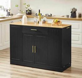 New Assembled 53.2" Long Kitchen Island with Hidden Trash Can Storage Portable Home Storage Bar
