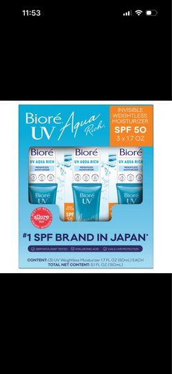 New BIORE LIGHTWEIGHT WATER-BASED SPF50+ MOISTURIZER • UVA/UVB PROTECTION
