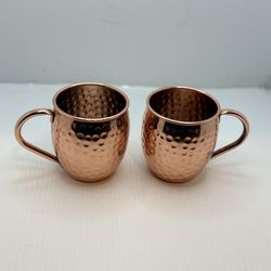 Vintage Hand Hammered Solid Copper Mugs Pair Set of 2 Moscow Mule