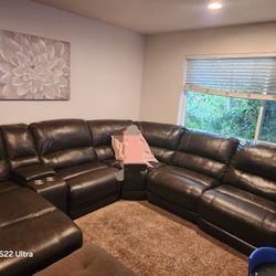 Azul 6 Piece Reclining Chaise Sectional w/ Armless Recliner in Bro