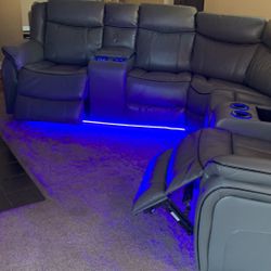 Gray Leather Power Recliner Sectional 
