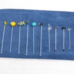 Blown Art Glass Assorted Drink Stirrers Swizzle Sticks Lot Of 11
