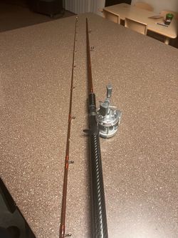 Lamiglas 2 piece 8’ rod with Abu Garcia reel