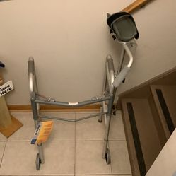 Guardian Folding Walker w/ Wheels + Platform Arm Support, Adjustable Height, Easy Fold And Go Padded Arm Rest Wheels On Front Still With Tags