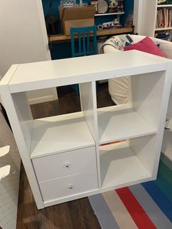 IKEA Kallax 2x2 white shelves with drawers