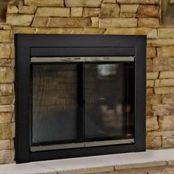 Brand NEW PLEASANT HEARTH Alaip W NICKLE TEMPERED GLASS FIREPLACE DOORS W MAGNETIC SCREENS BNIB NEVER USED 