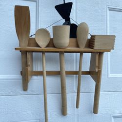 Vintage Wooden Wall Hanging Kitchen Cooking Utensils Country Primitive Farmhouse