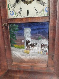 Antique Ogee Wall Clock w/ Greenwood Cemetery Reverse Painted Glass – Key & Pendulum – Untested