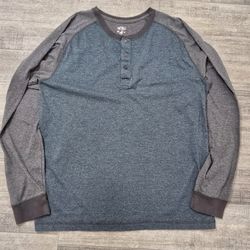 Redhead Brand Men's Henley Large Long Sleeve Shirt 3 Buttons 2 Tone Shirt