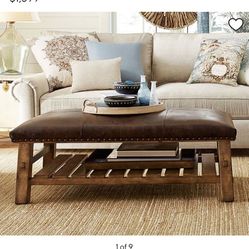 Pottery Barn Caden Leather Rectangular Ottoman