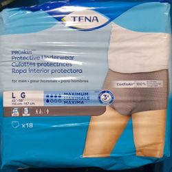 Tena Pro skin Protective Underwear for Men -Size Large - 4 Pkges = 72 Underwear