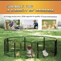 8 pc Heavy Duty Foldable Metal Dog Pen 32" Height with Door for Outdoor Exercise