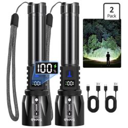 Rechargeable Flashlights High Lumens 2Pack, 5Mode Flash Light with LCD Digital