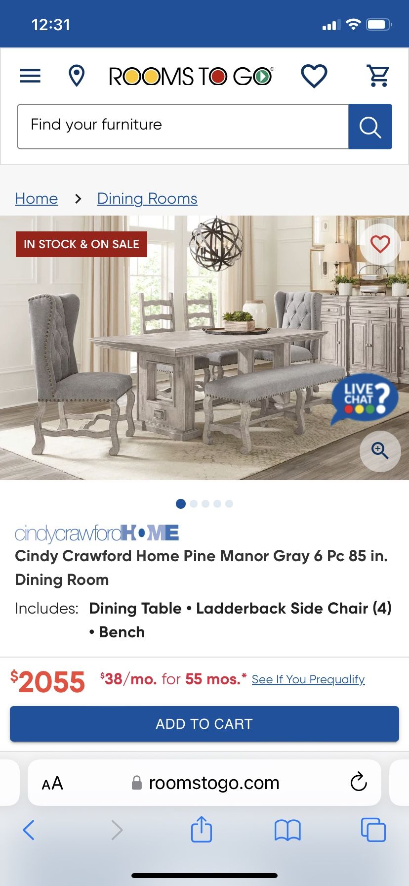 Dining Room Set- Cindy Crawford Home Pine Manor Gray 6 Piece 85 in. Dining Room