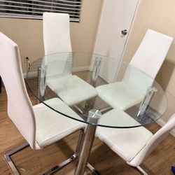 Modern Glass Dining Table w/ 4 Chairs