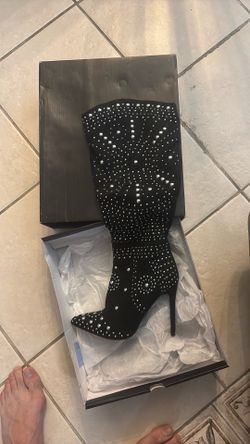 Shoedazzle studded knee high boots black