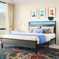 Dextrus Queen Size LED Bed Frame, 10.2'' Under Bed Storage, No Box Spring Needed