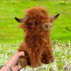 Stuffed Animals Highland Cows 9 Inches Cute Stuff Fluffy Cattle Dolls Farm Toys Plushie Pillows Birthday Gifts for Baby Kids Girls Boys Toddler Presch
